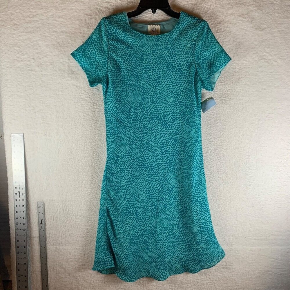 ICE Women’s Blue Spotted Polyester Short Sleeve Casual Shift Dress Size 14 NWOT